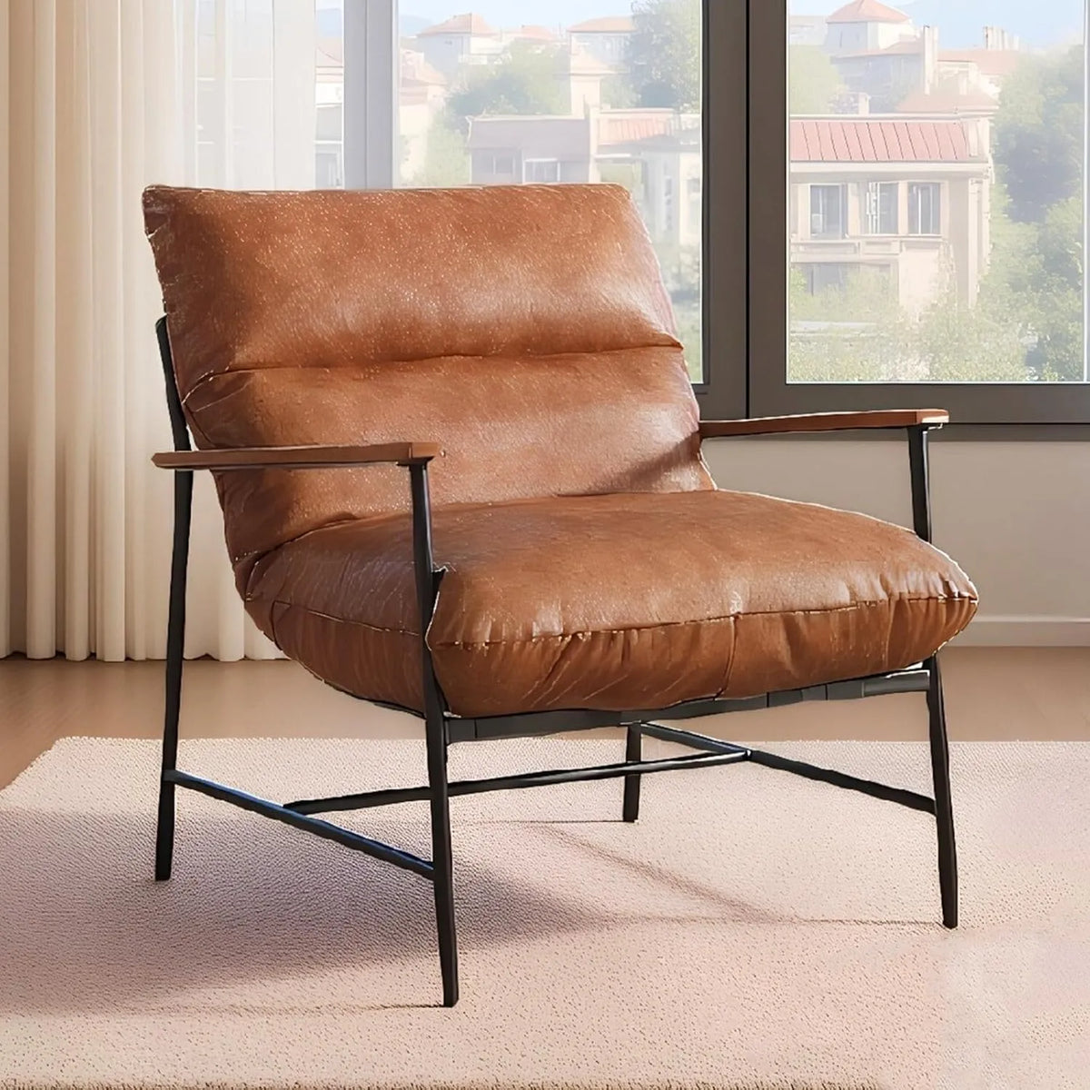 Fauteuil relax et fauteuil inclinable – en métal, en cuir PU, marron