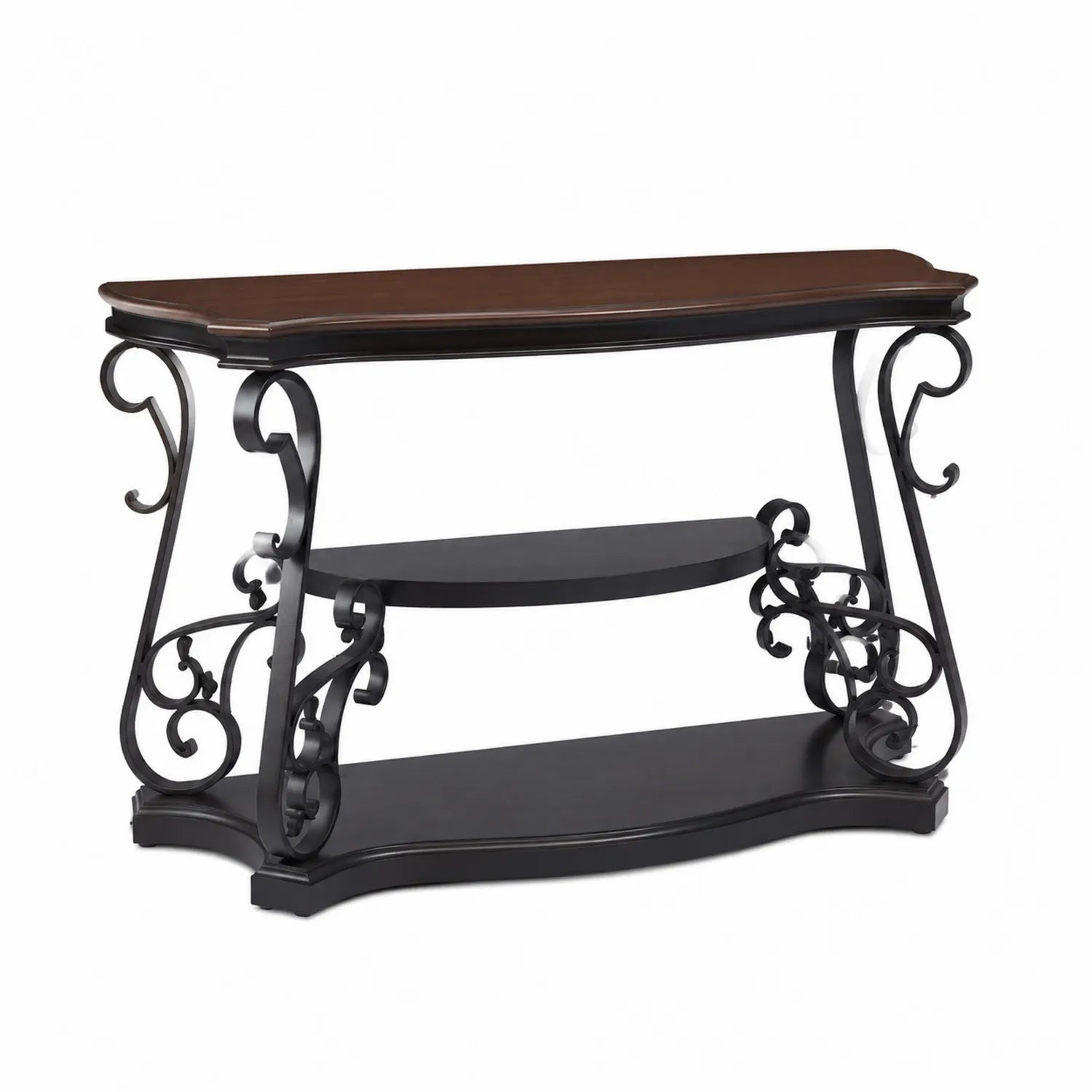 Table console en bois et métal noir avec étagères 120x40x80 cm
