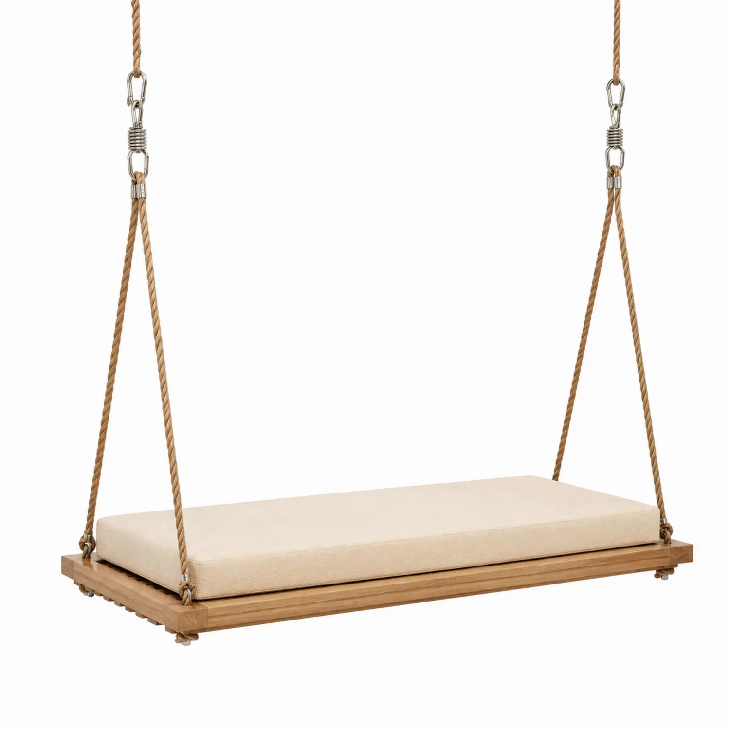 Balancelle en bois avec coussin beige