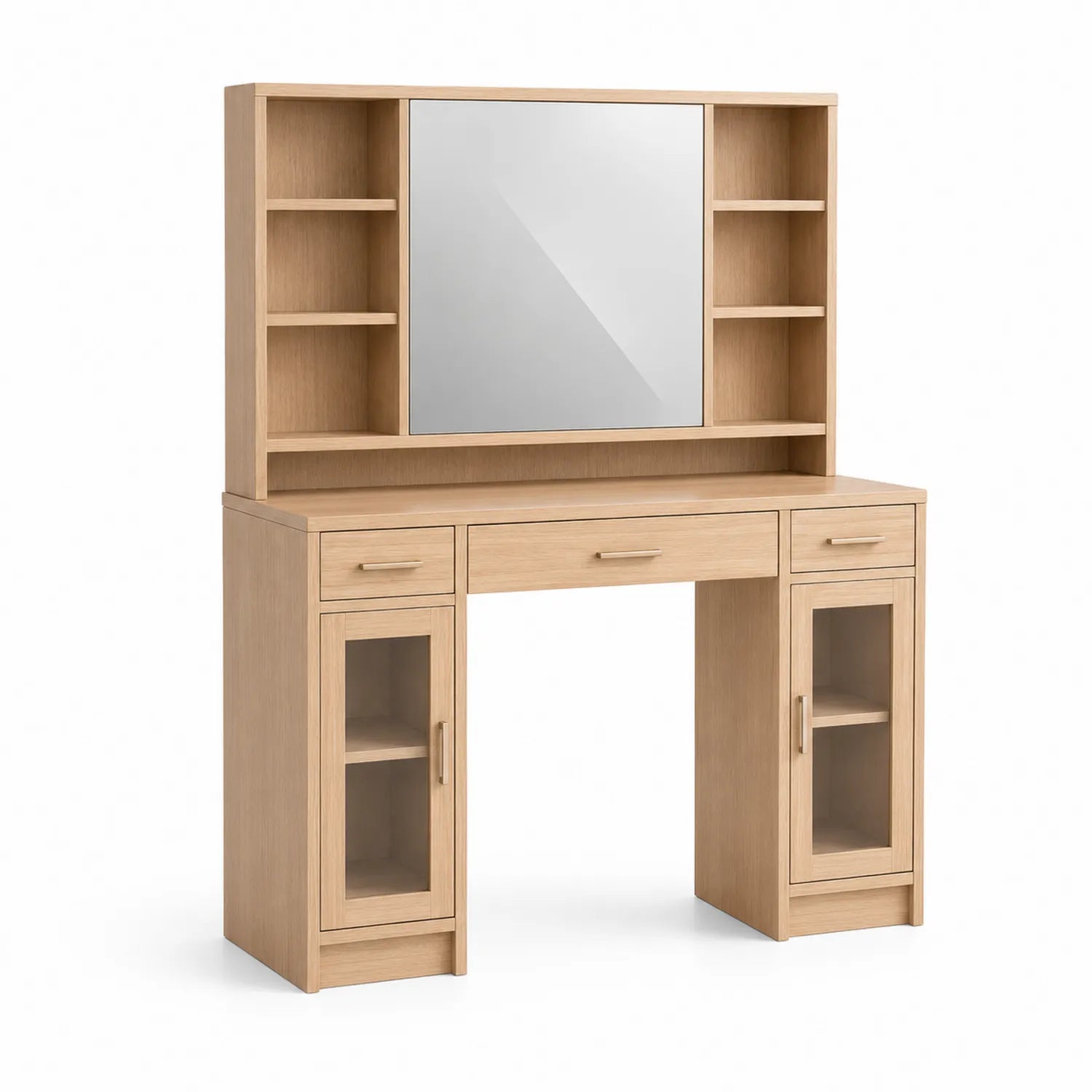 Coiffeuse en bois avec miroir et étagères 140x40x180 cm