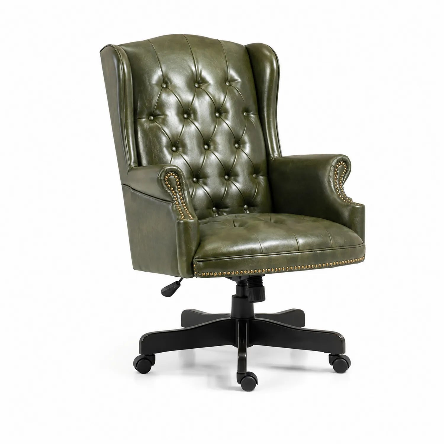 Chaise de bureau en cuir vert réglable et pivotante